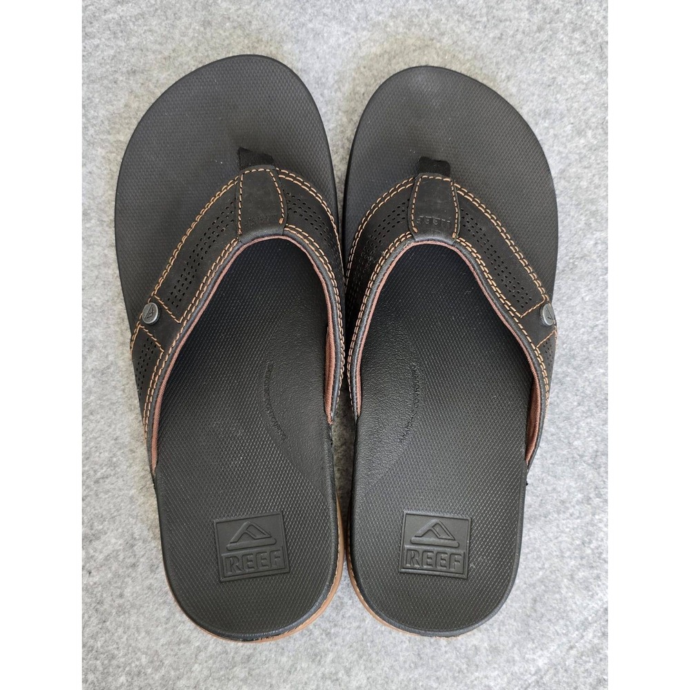 NWOT Reef Men's Cushion Lux Leather Flip Flop Sandals Size 8 Black Brown